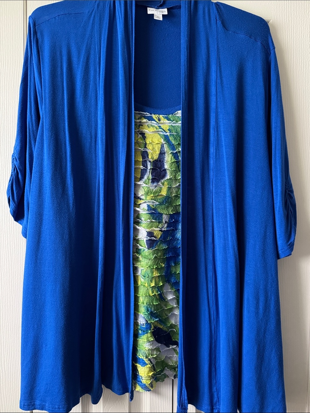 Kim Rogers Royal Blue Open Front Cardigan with attached tank 3X.